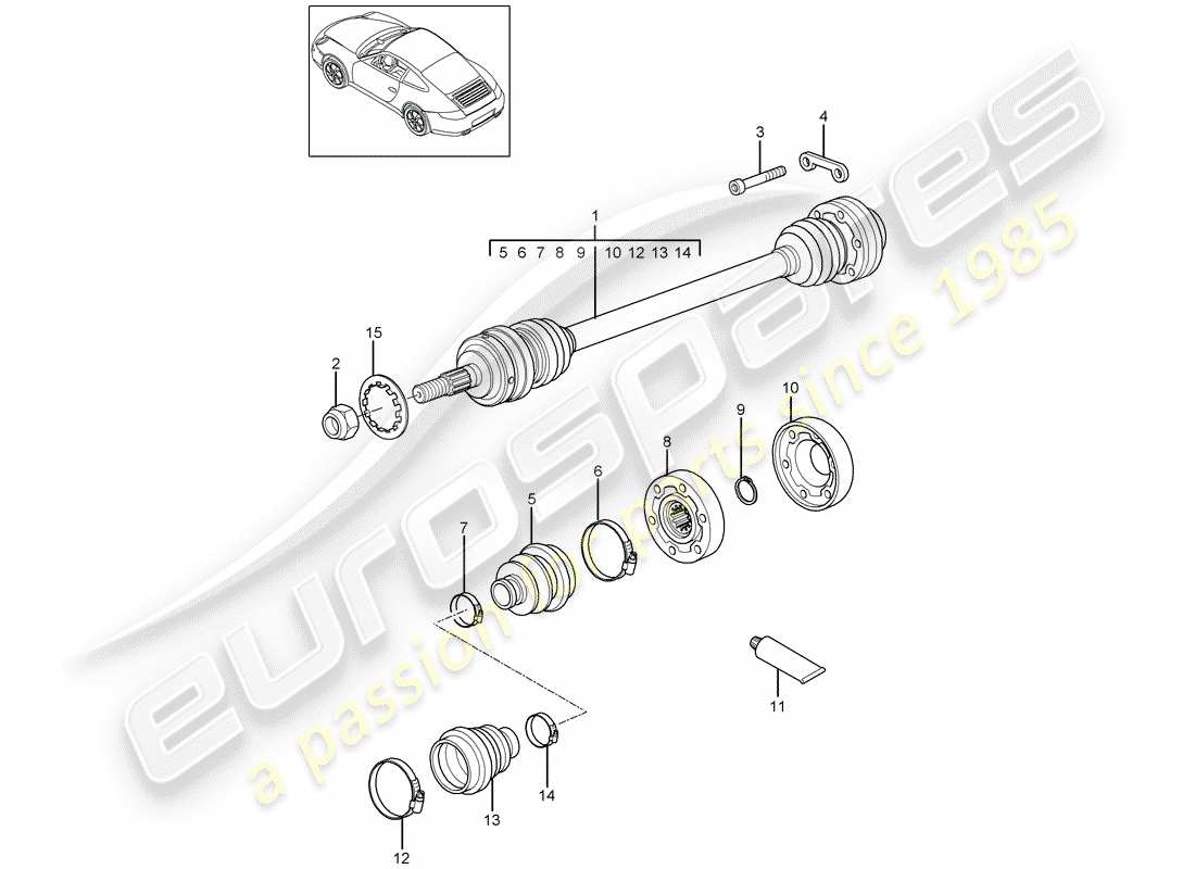 porsche 2011 (997-2) drive shaft part diagram