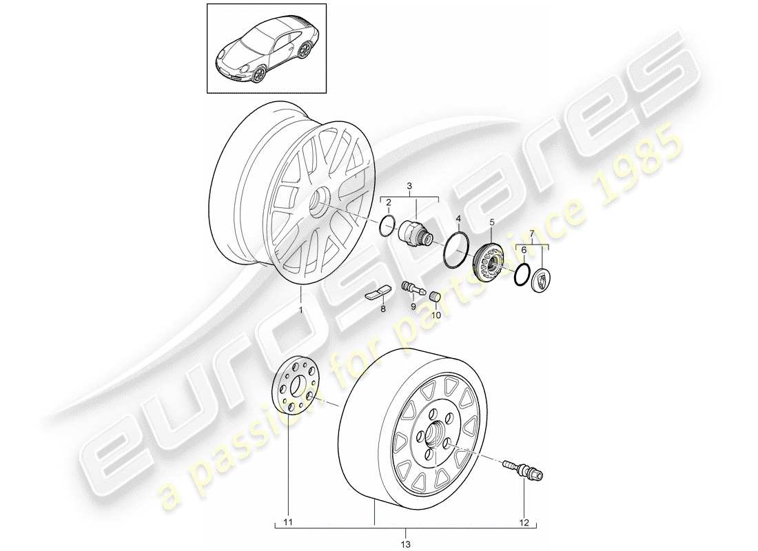 porsche 997 gen. 2 (2009) wheels parts diagram