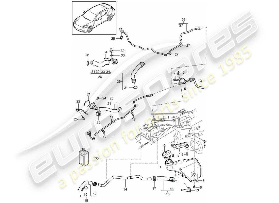 porsche panamera 970 (2012) water cooling part diagram