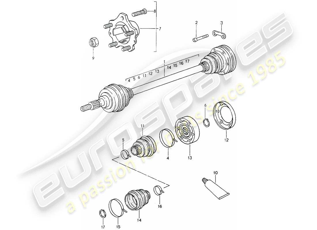 porsche 1990 (964) drive shaft - rear-wheel hub part diagram