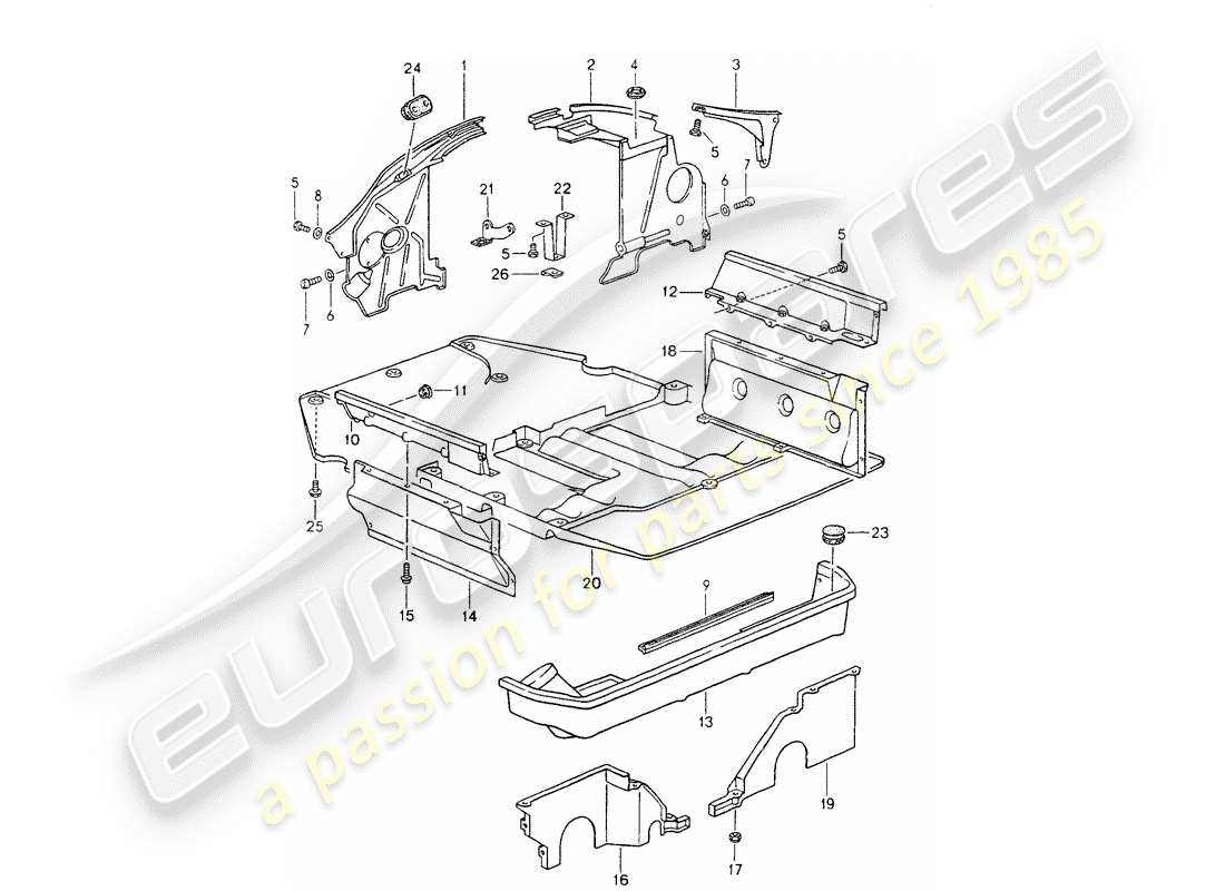 porsche 964 (1994) engine cover - engine capsule part diagram