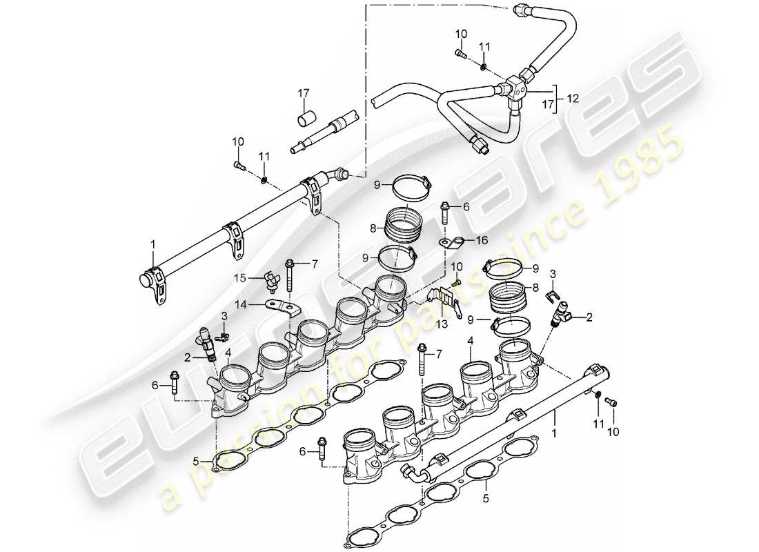 porsche 2004 (carrera gt) fuel collection pipe part diagram