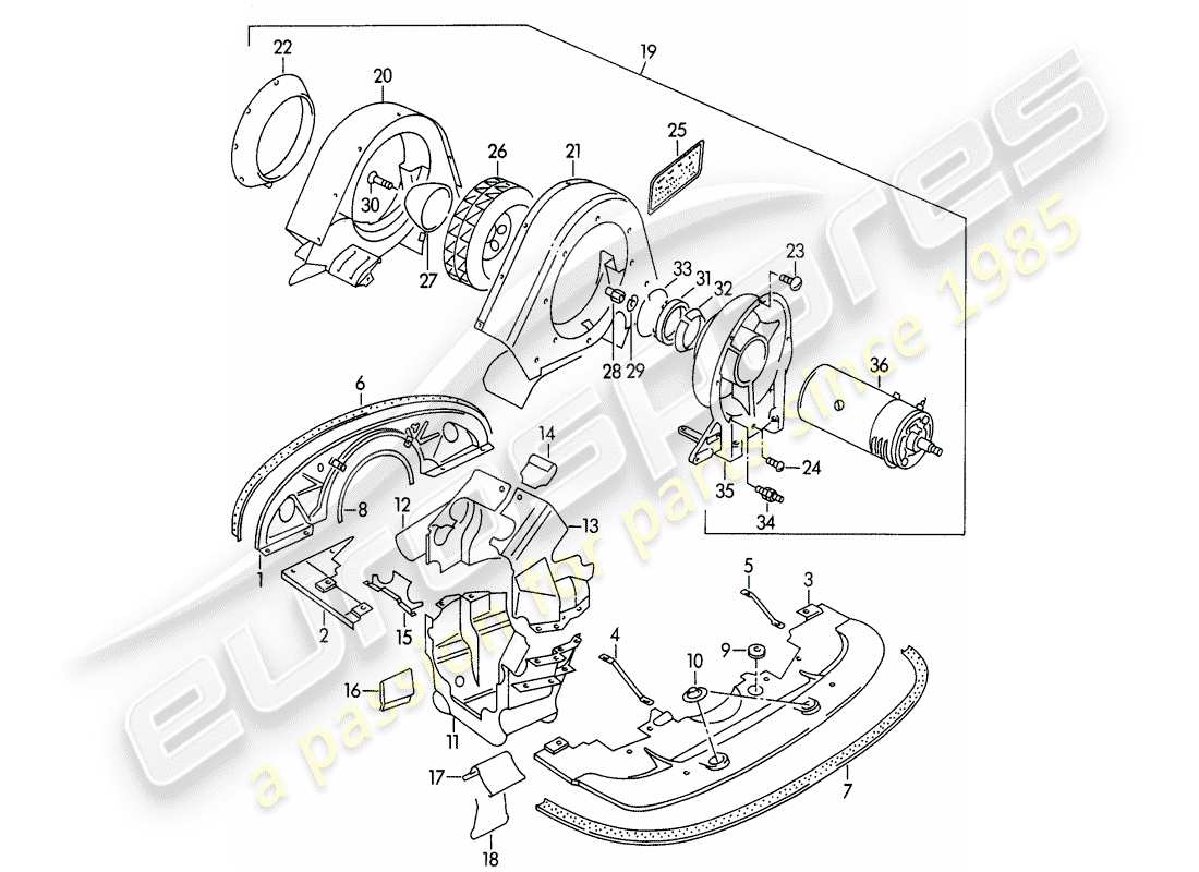 porsche 1955 (356/356a) air cooling parts diagram
