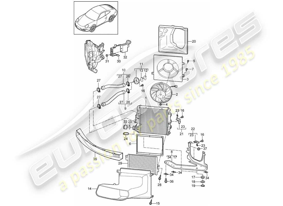 porsche 2010 (997-2) water cooling 3 part diagram