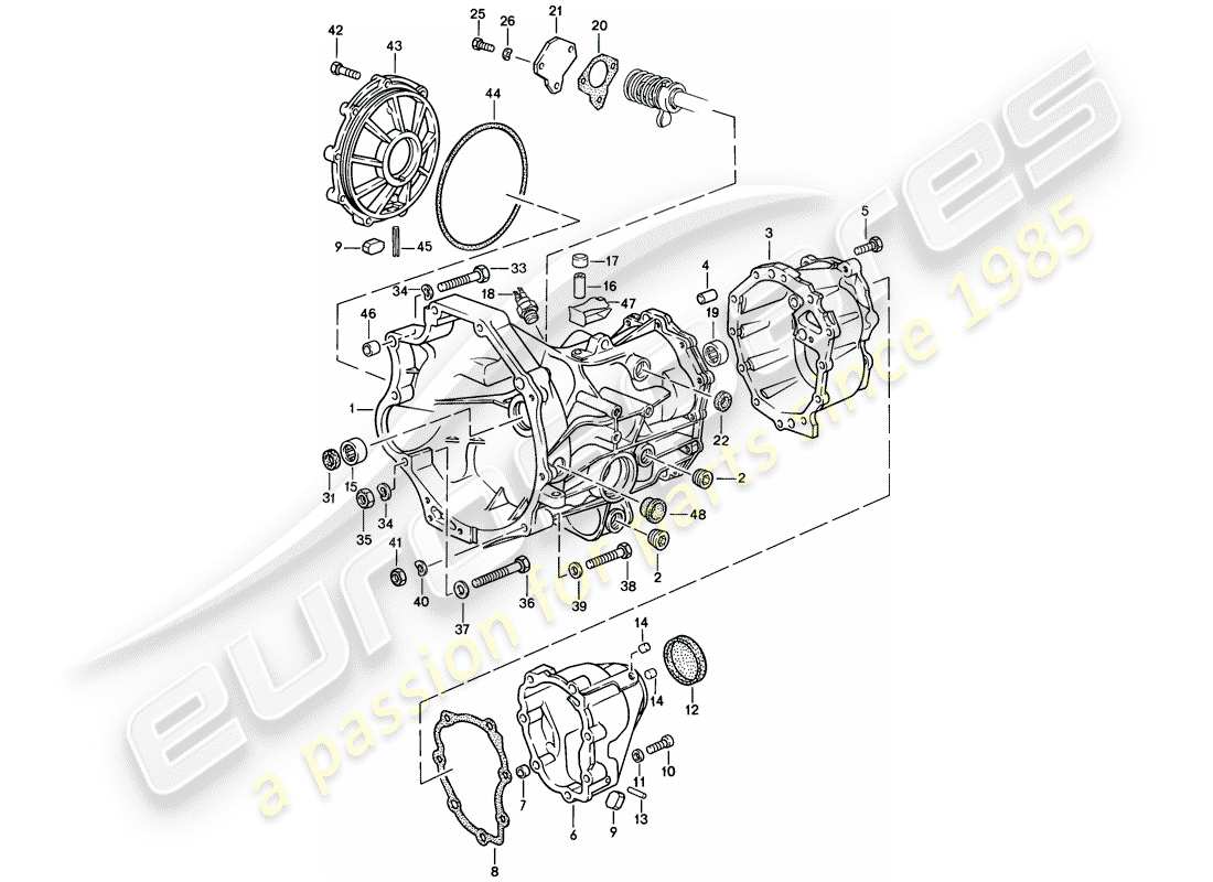porsche 944 (1984) replacement transmission - transmission case - manual gearbox part diagram