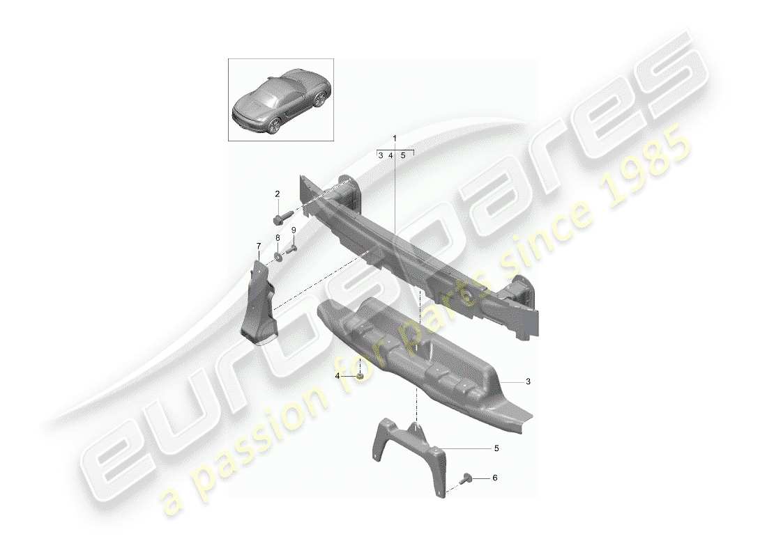 porsche boxster 981 (2012) bumper bracket part diagram