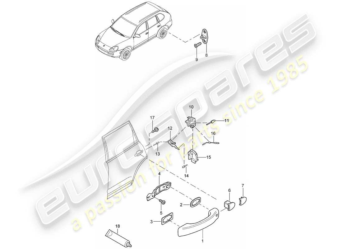 porsche 2004 (cayenne e1 9pa) door handle, outer part diagram