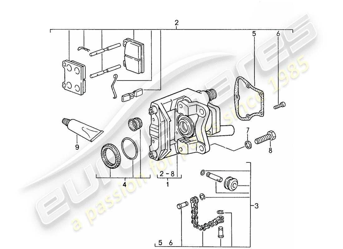 porsche 1988 (959) brake calliper - for - handbrake parts diagram