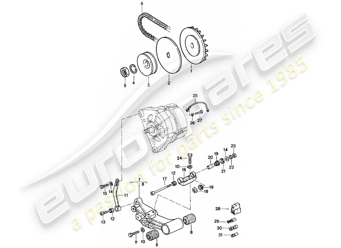 porsche 1985 (924) fasteners - alternator part diagram