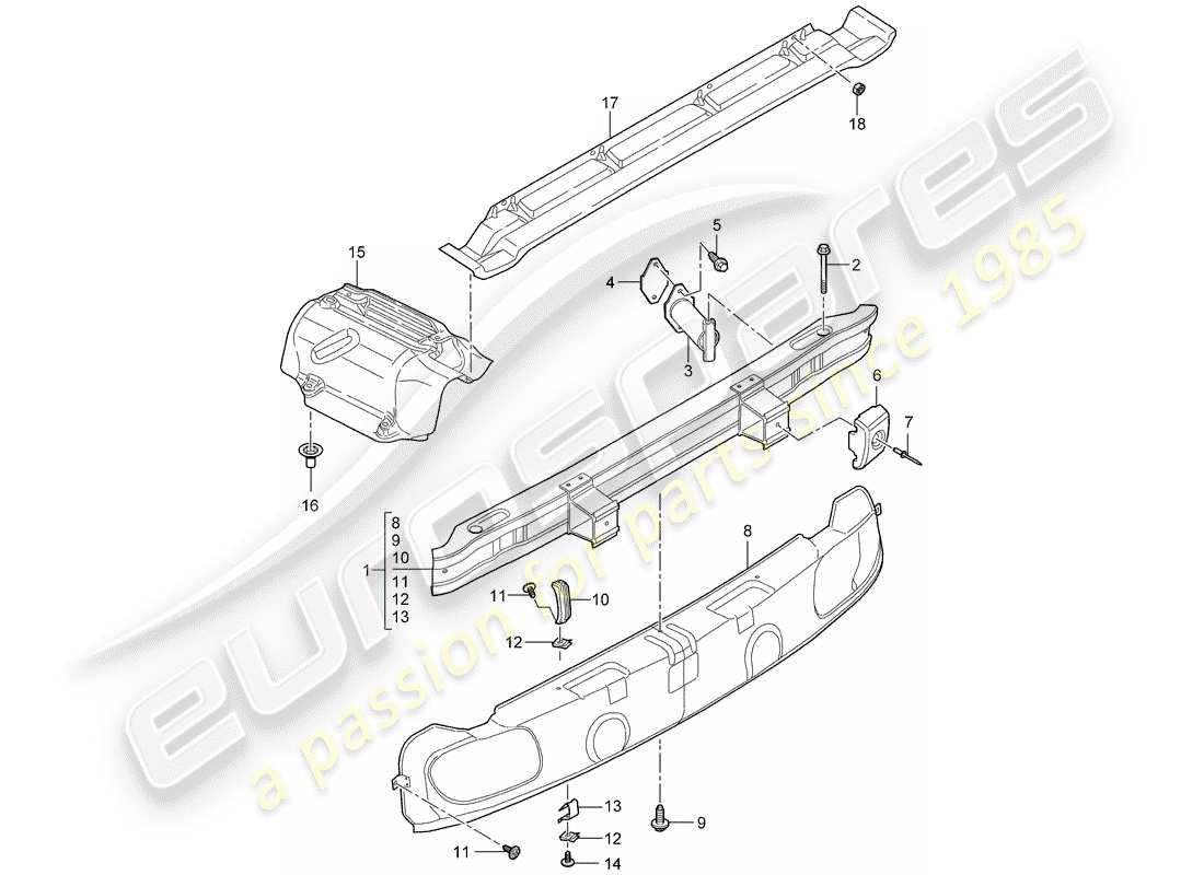 porsche 997 t/gt2 (2007) bumper parts diagram