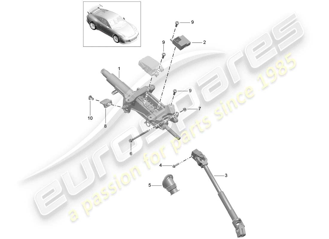 porsche 991r/gt3/rs (2018) steering column part diagram