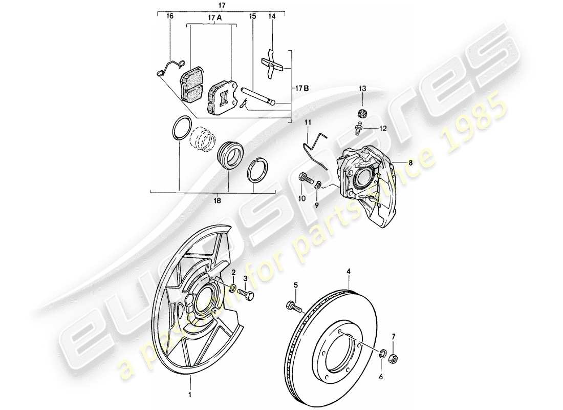 porsche 1984 (924) disc brakes - front axle part diagram