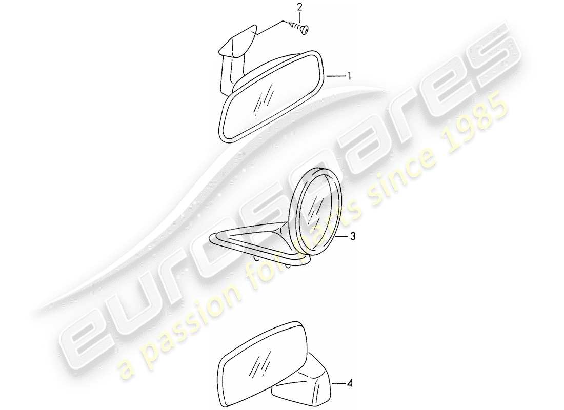 porsche 1972 (911) rear view mirror inner - and - rear view mirror part diagram