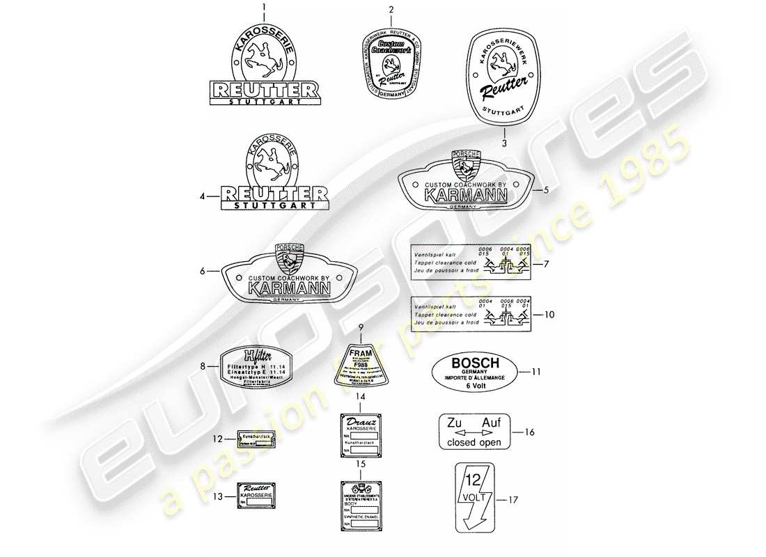 porsche 1958 (356/356a) emblem - sticker parts diagram