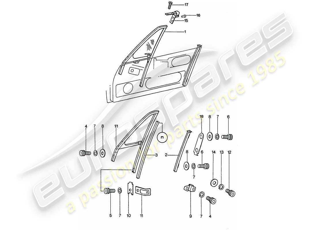 porsche 1976 (911) window frame part diagram