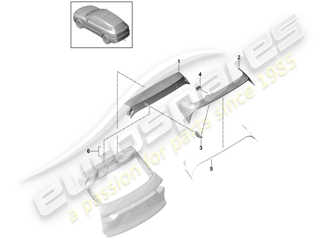 porsche cayenne e3 (2020) rear spoiler part diagram
