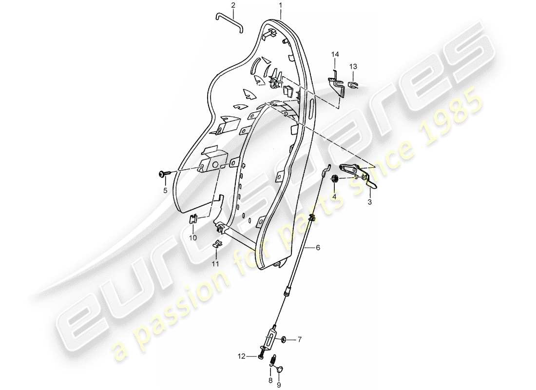 porsche 2001 (996) backrest shell - sports seat part diagram
