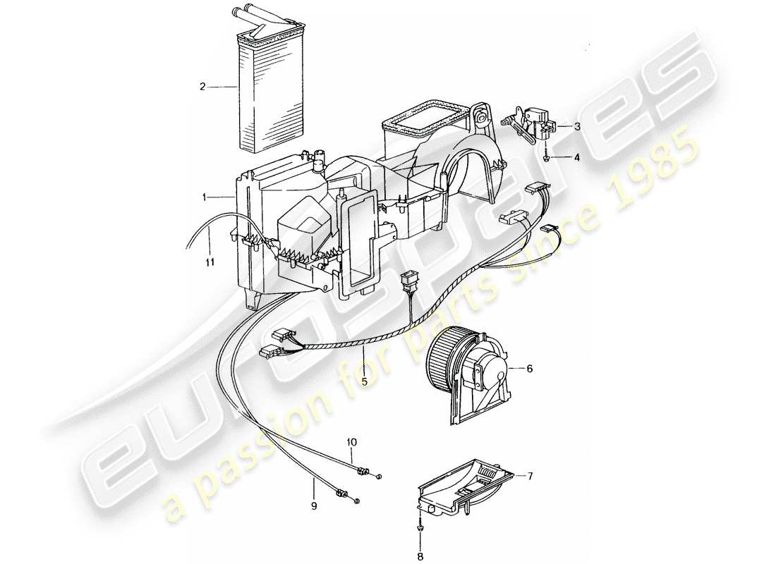 porsche 2001 (996) heater - single parts part diagram