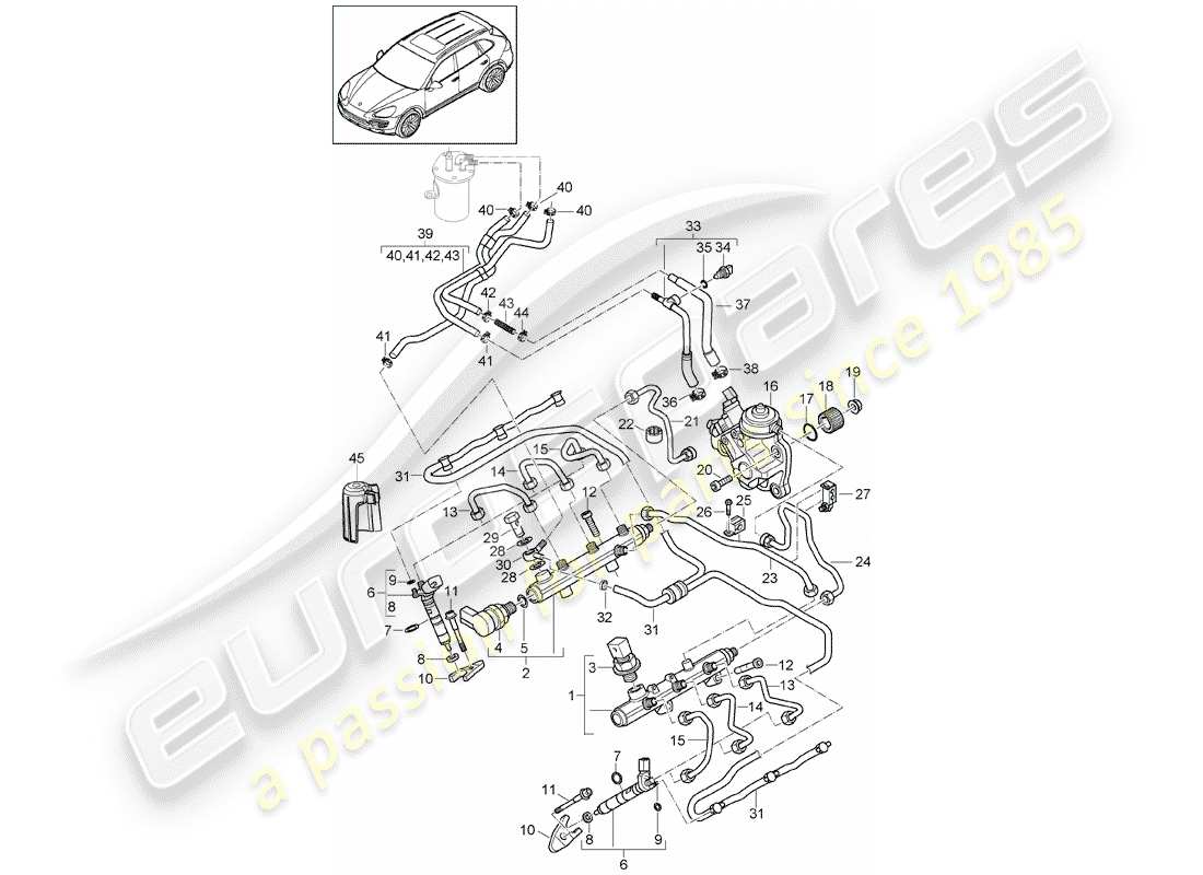 porsche 2015 (cayenne e2 92a) fuel collection pipe part diagram
