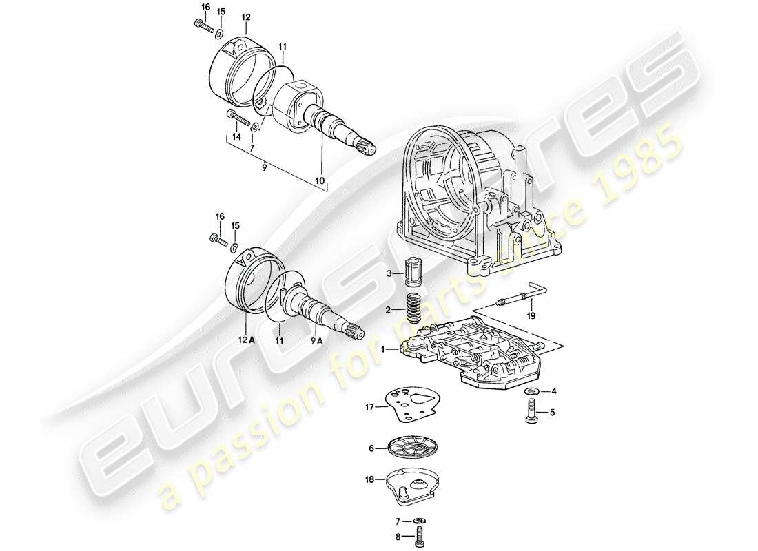 porsche 944 (1983) valve body - governor - oil strainer - automatic transmission part diagram