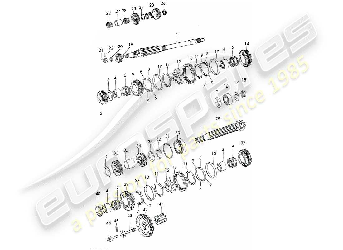 porsche 1965 (911/912) gears and shafts - sportomatic part diagram