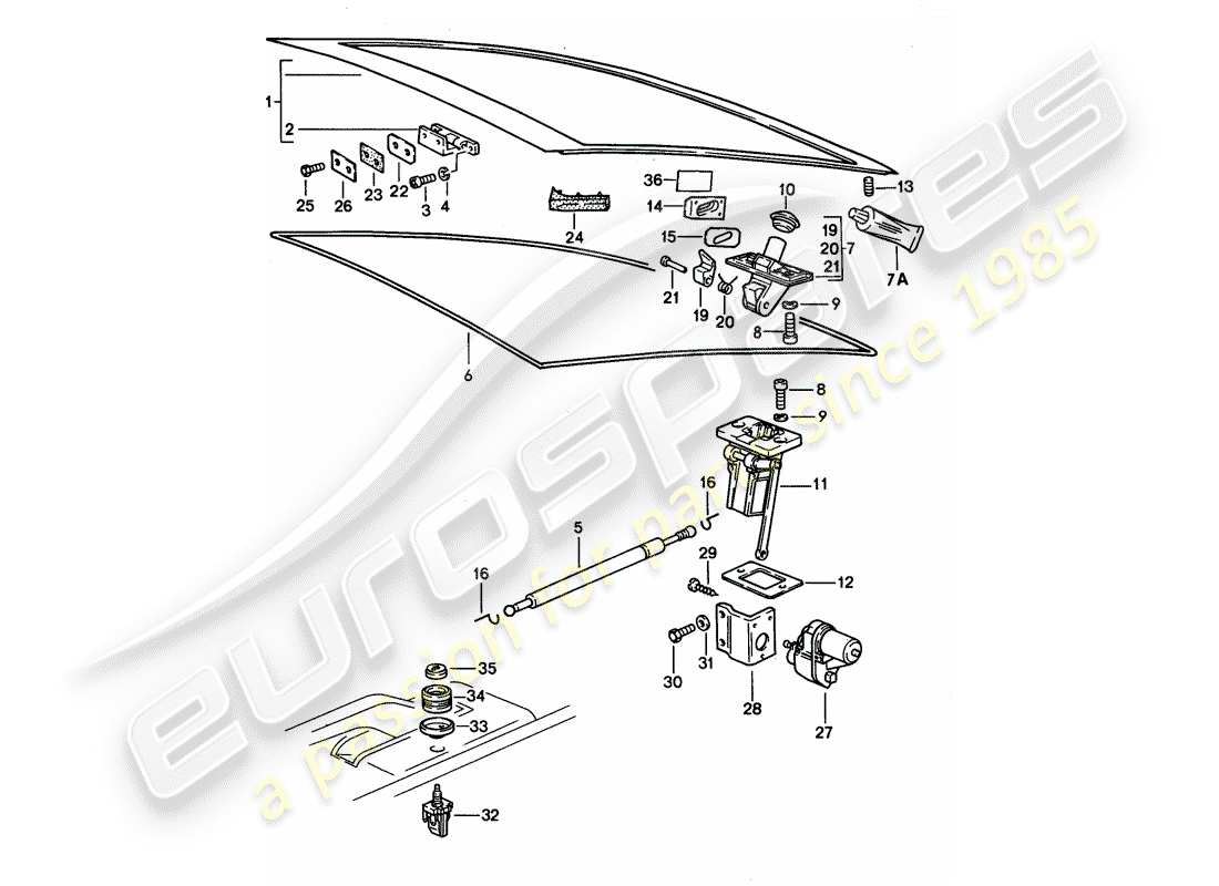 porsche 1989 (928) rear trunk lid - installation parts part diagram