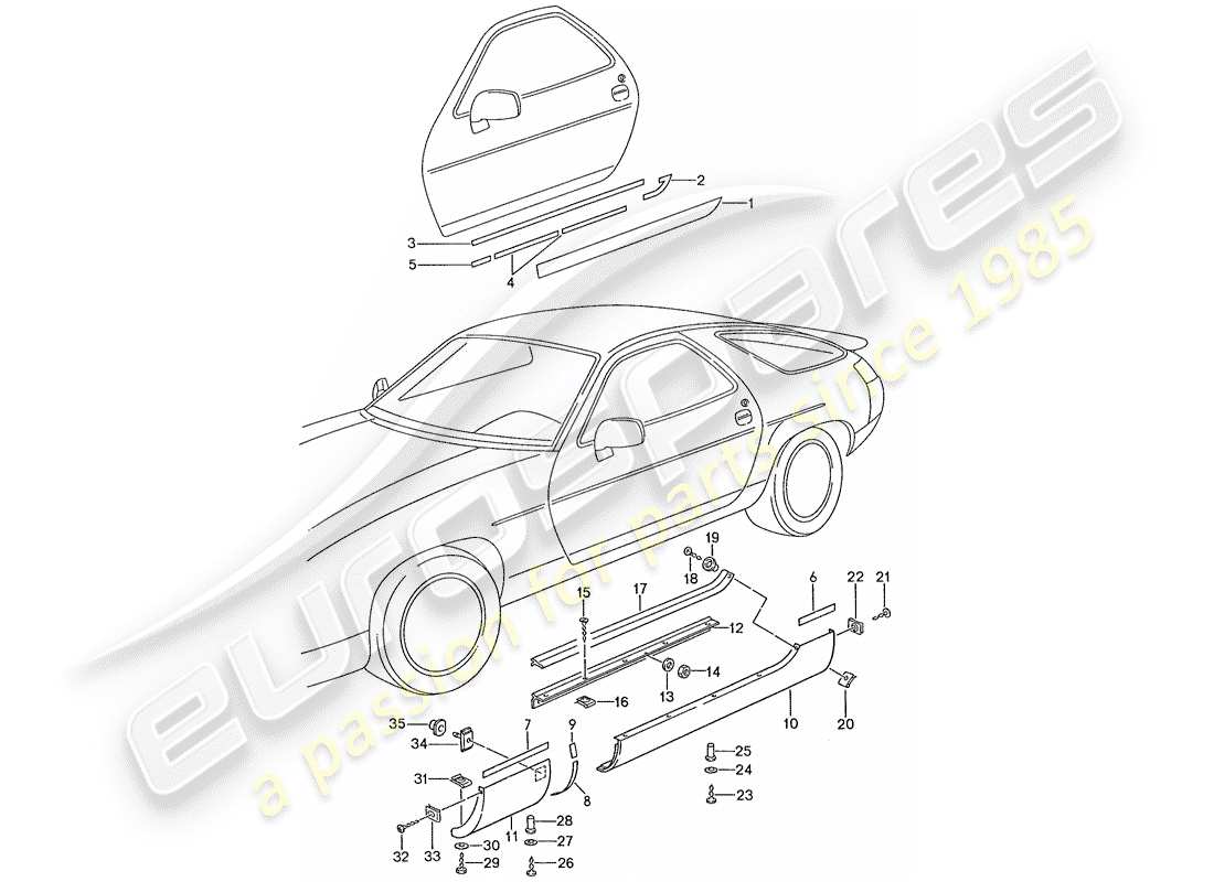 porsche 1991 (928) side member trim part diagram