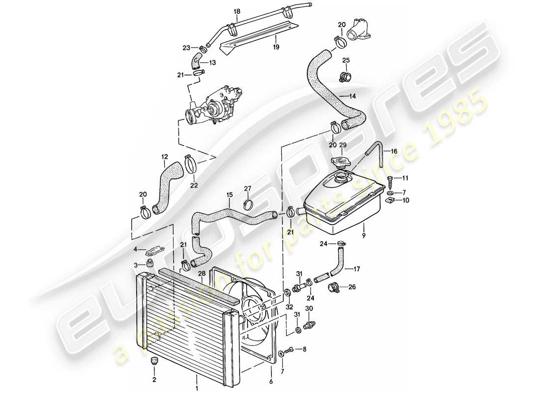 porsche 1987 (924s) water cooling part diagram