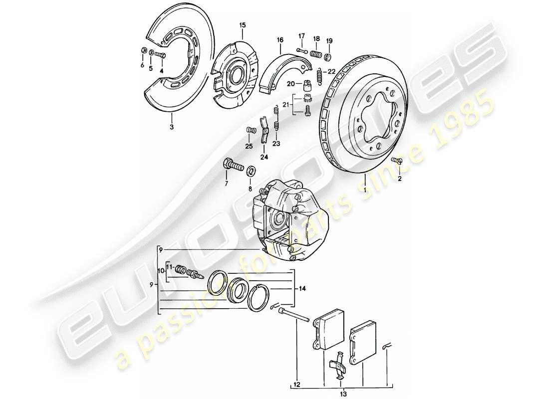 porsche 1979 (911) disc brakes - rear axle parts diagram