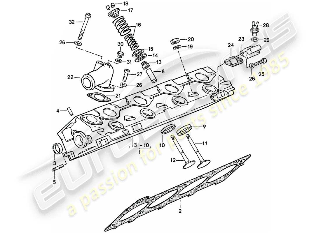 porsche 1984 (944) cylinder head - valves parts diagram