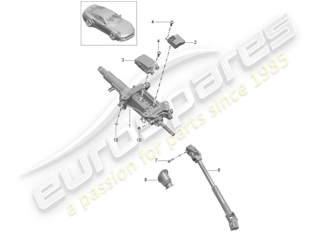 porsche 2016 (991-1 turbo) steering column part diagram