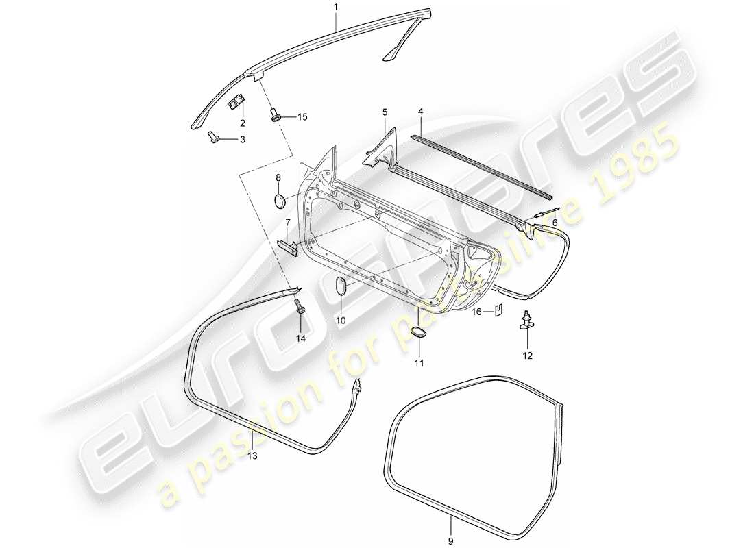 porsche 2011 (997-2) door seal part diagram
