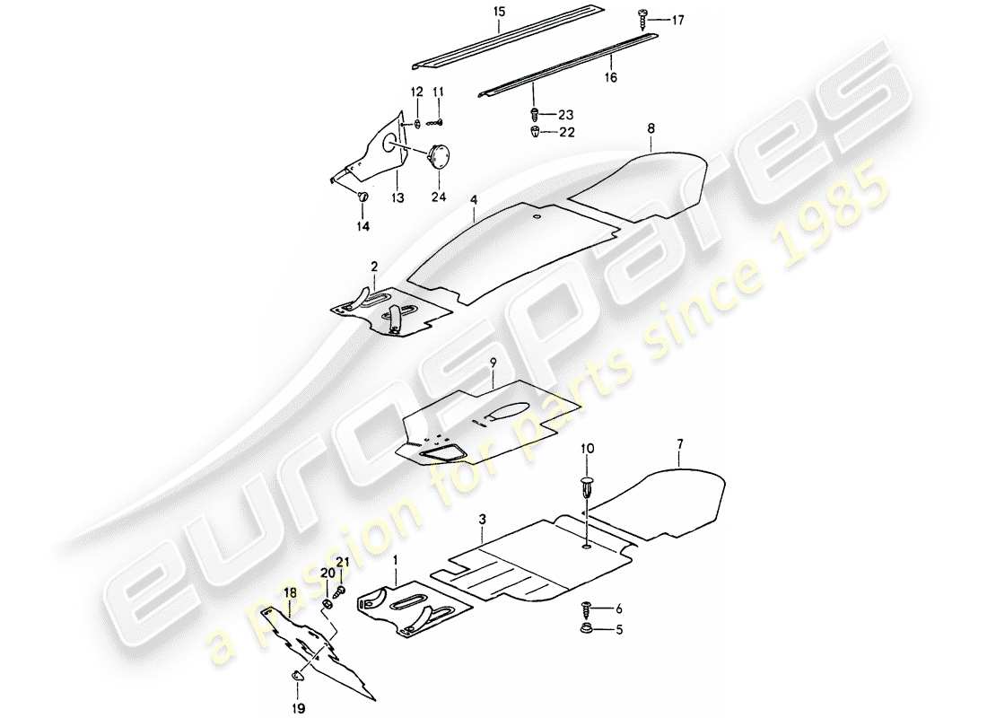 porsche 1992 (964) trims - footwell - detachable carpets parts diagram