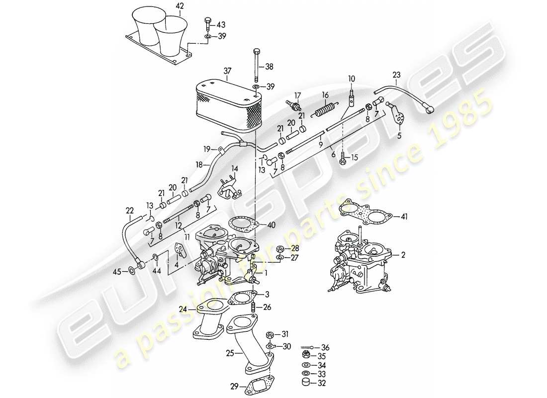 porsche 356/356a (1952) carburetor - solex 40 p ii - solex 40 p ii-4 - and - fuel supply line - m 90 501 >> 91 000 part diagram