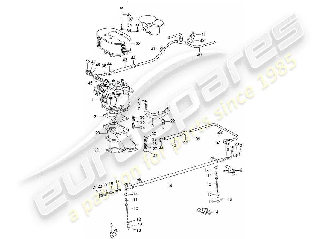 porsche 1961 (356b/356c) carburetor - and - fuel supply line part diagram