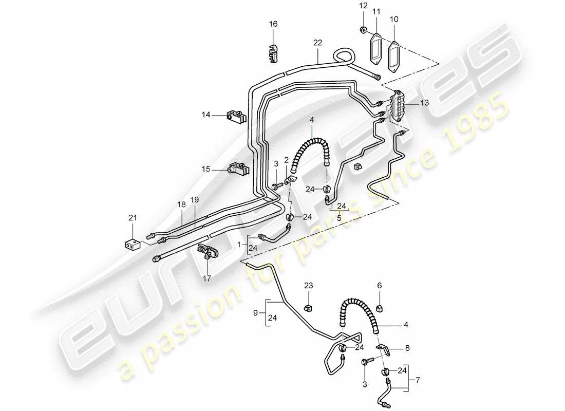 porsche 2008 (997-1 gt3) brake line part diagram