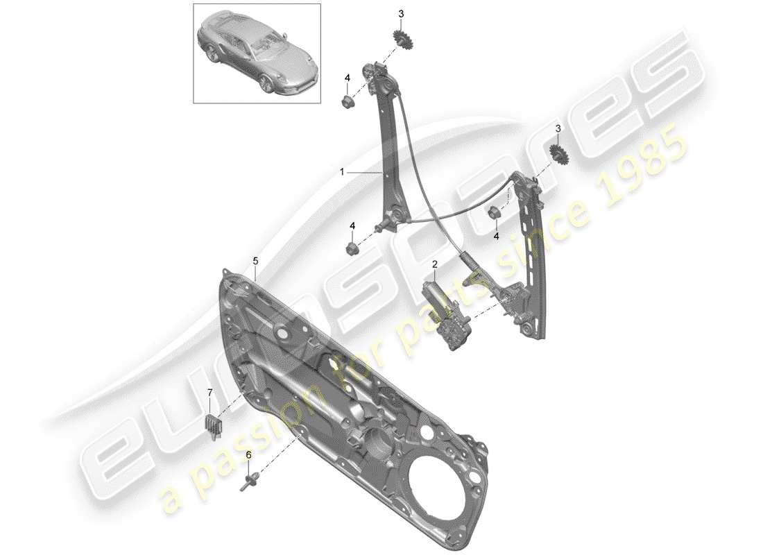 porsche 991 turbo (2017) window regulator part diagram