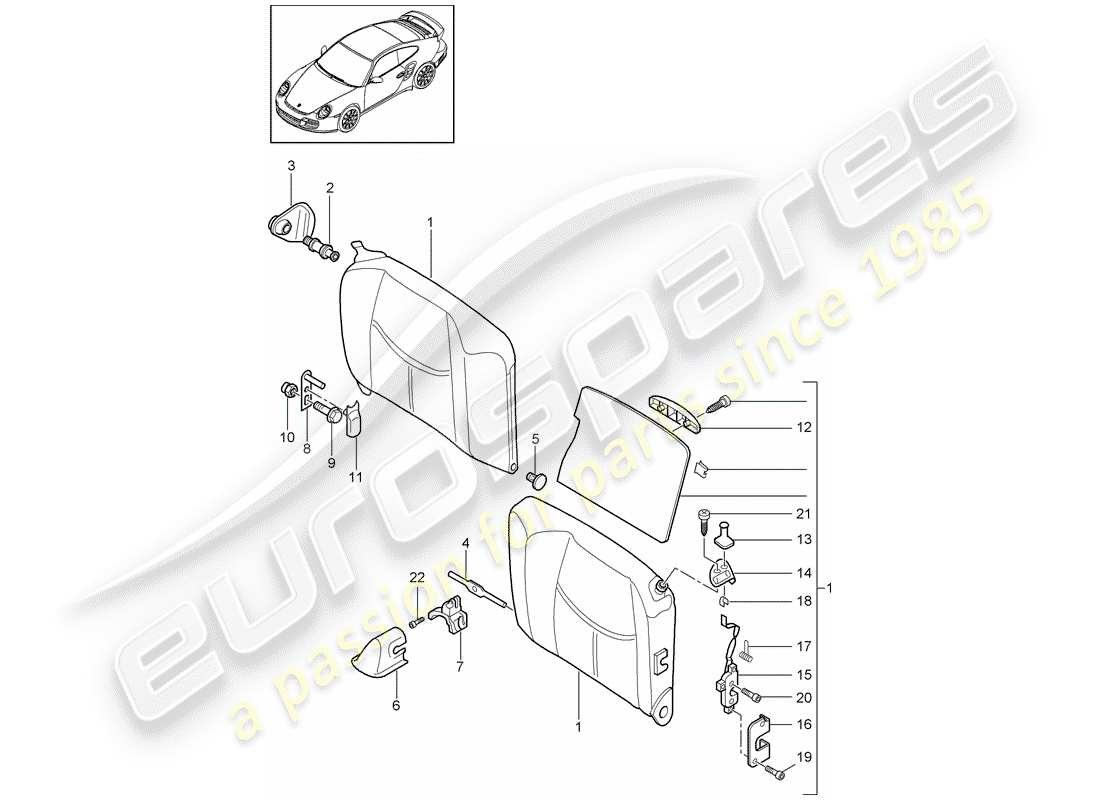 porsche 911 t/gt2rs (2013) emergency seat backrest parts diagram