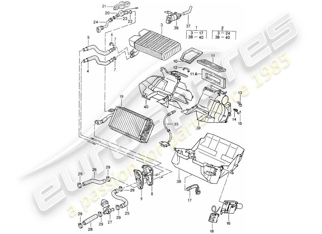 porsche 1992 (968) heater - air conditioner parts diagram
