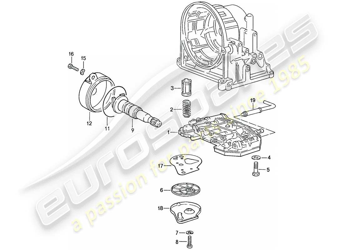 porsche 944 (1989) valve body - oil strainer - governor - for - automatic transmission - d >> - mj 1989 parts diagram