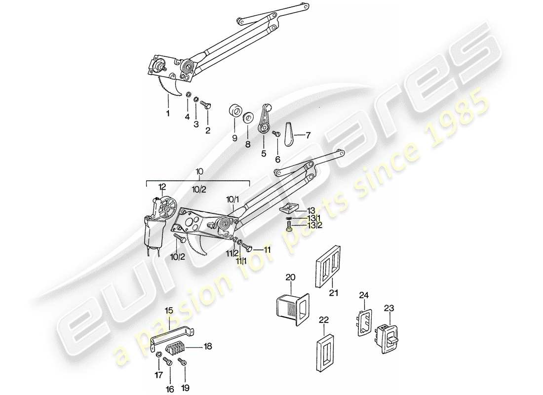porsche 1977 (911) window regulator part diagram