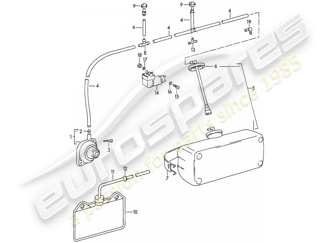 porsche 1963 (356b/356c) windshield washer unit part diagram