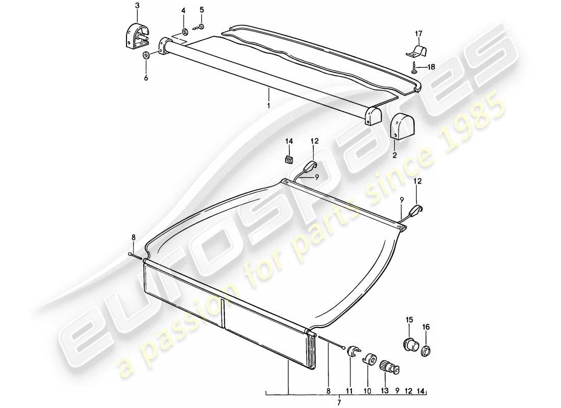 porsche 1988 (924s) luggage compartment cover part diagram