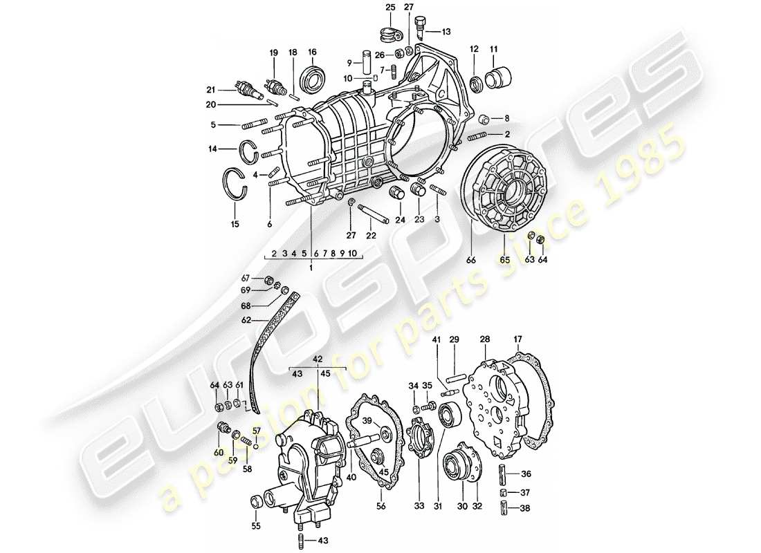 porsche 1979 (911) replacement transmission - transmission case - spm parts diagram