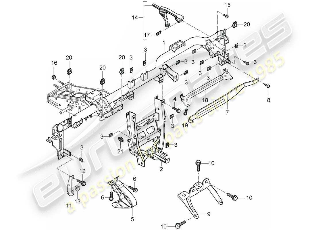 porsche 997 (2006) retaining frame parts diagram