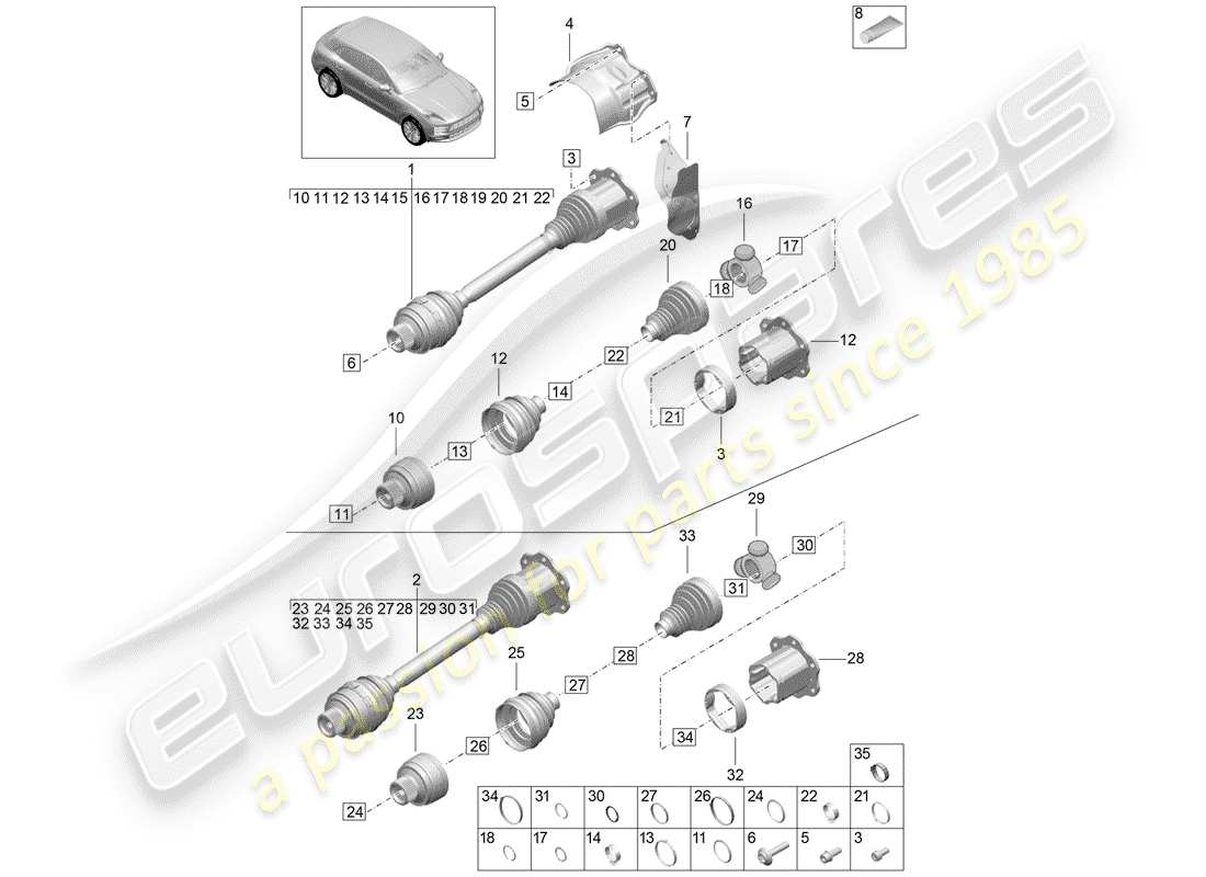 porsche 2019 (macan) drive shaft part diagram