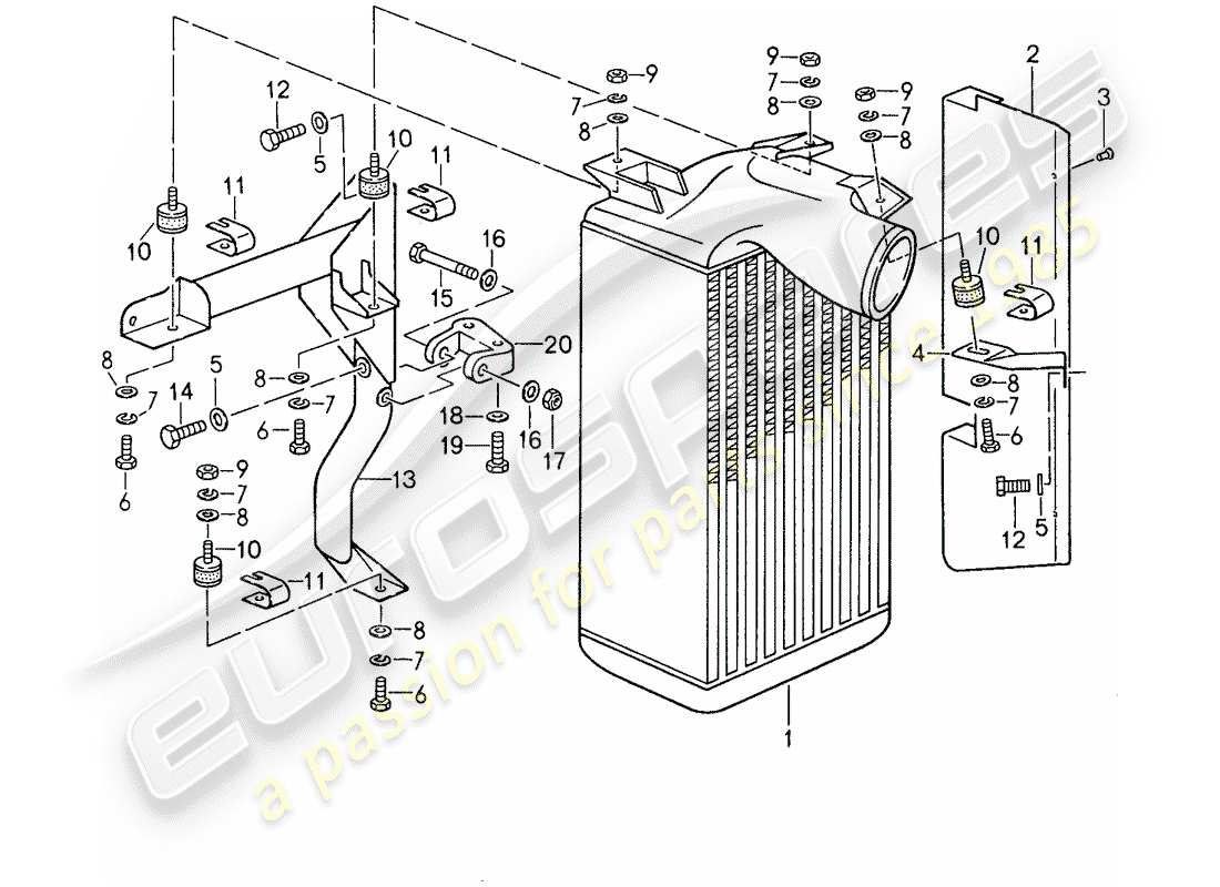 porsche 1988 (959) charge air cooler part diagram