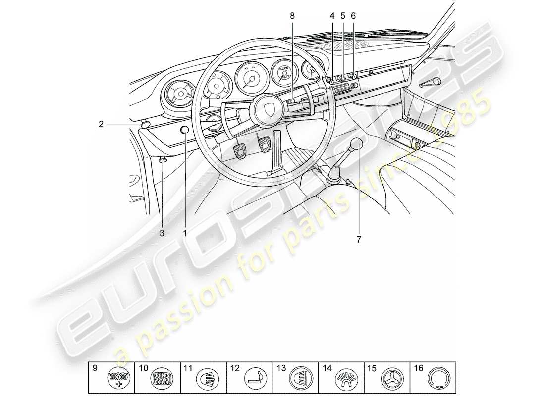 porsche 1969 (911/912) button - switch part diagram