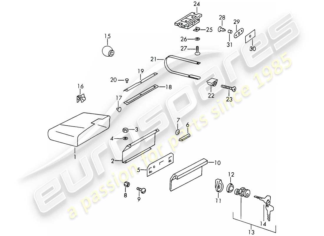 porsche 1968 (911/912) glove box part diagram