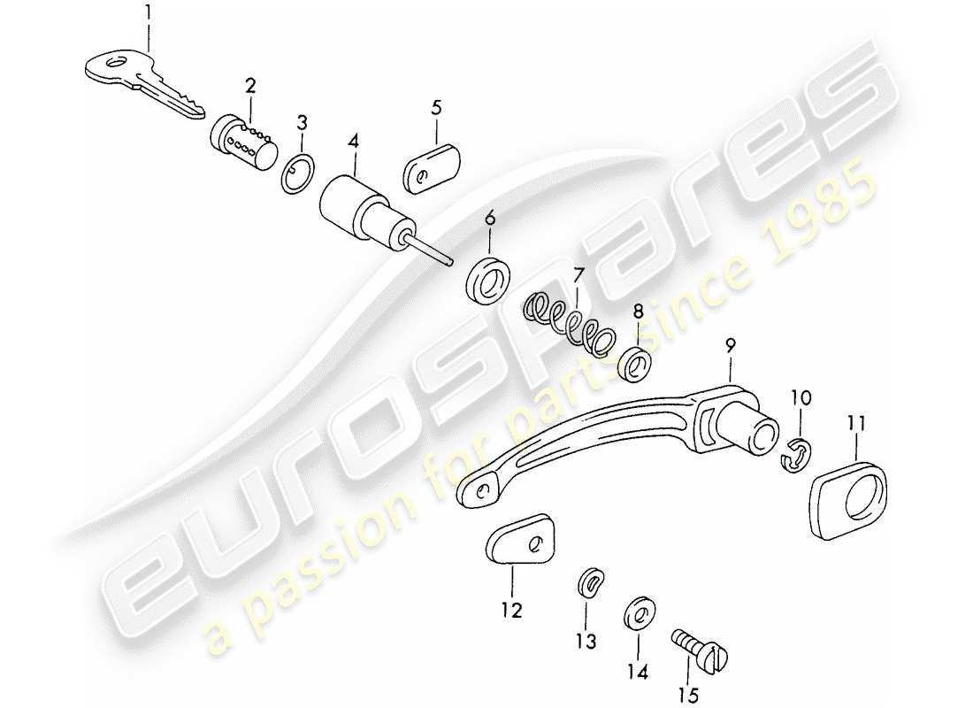 porsche 1961 (356b/356c) door handle, outer - and - single parts part diagram